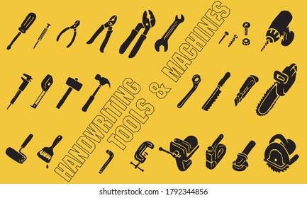 Illustration of handwriting of tools and machinery of the icon