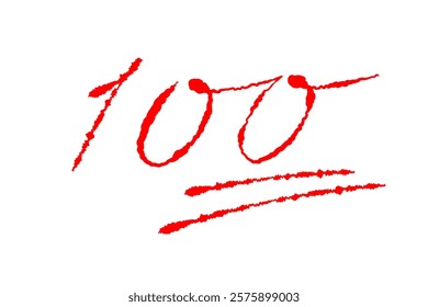 Illustration of handwritten 100-point signature in ink pen, schoolteacher style, red letters