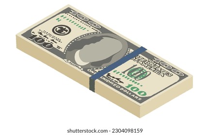 Illustration of handwritten banknotes _ bundled $ 100 bills.