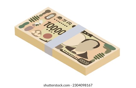 Illustration of handwritten banknotes _ bundled 10,000 yen.