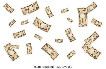 Illustration of handwritten banknotes _ Dance scattered 10,000 yen.