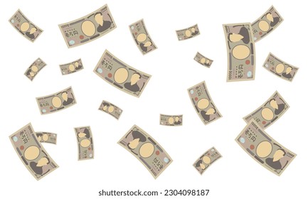 Illustration of handwritten banknotes _ Dance scattered 10,000 yen.