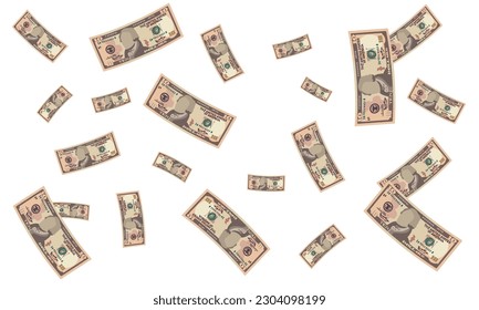 Illustration of handwritten banknotes _ Dance scattered $ 10 bills.