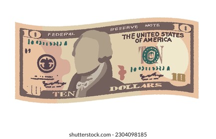 Illustration of handwritten banknotes _ wave $ 10 bills.