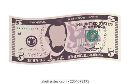 Illustration of handwritten banknotes_badly $ 5 bills.