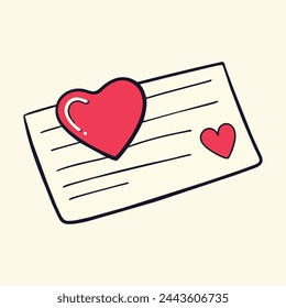 An illustration of a handwritten letter with a heart outline, conveying love and affection. Envelope email icon isolated on background.