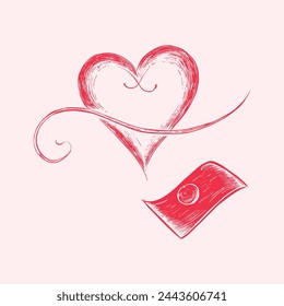 An illustration of a handwritten letter with a heart outline, conveying love and affection. Envelope email icon isolated on background.