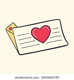 An illustration of a handwritten letter with a heart outline, conveying love and affection. Envelope email icon isolated on background.