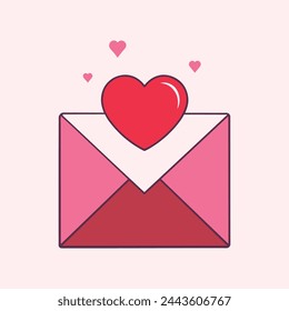 An illustration of a handwritten letter with a heart outline, conveying love and affection. Envelope email icon isolated on background.