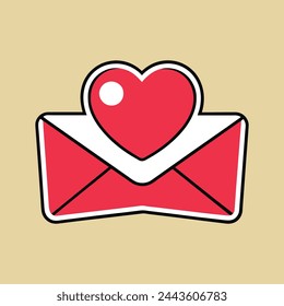 An illustration of a handwritten letter with a heart outline, conveying love and affection. Envelope email icon isolated on background.