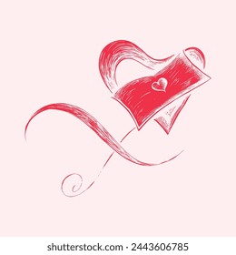 An illustration of a handwritten letter with a heart outline, conveying love and affection. Envelope email icon isolated on background.