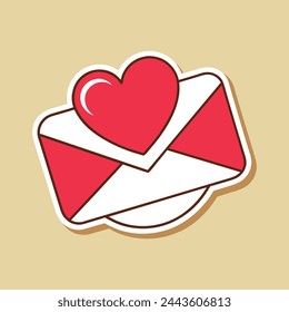 An illustration of a handwritten letter with a heart outline, conveying love and affection. Envelope email icon isolated on background.