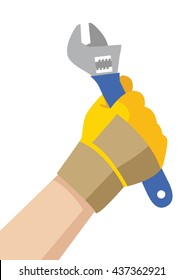 Illustration of a handyman hand with glove holding a wrench