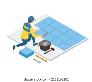 Illustration of a handyman tiled floor instal