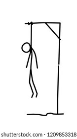 Illustration of a hanged man. Vector. Dead in the loop. Metaphor. Linear style. Illustration for website or presentation. The end, the finale of life.