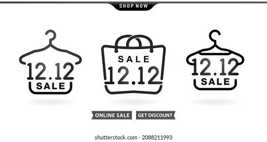 illustration of Hanger, Tag and hand bag 12.12 sale, 12.12 end year sale model with isolated white backgrounds for poster or flyer design, social media banner, web banner online shop, label and symbol