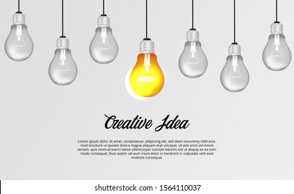 illustration of hanging 3D glowing light lamp for brainstorming, creative idea, solution, and thinking for business, finance, management