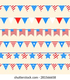 Illustration Hanging Bunting Pennants for American Holidays, National Symbolic Decoration. Vector