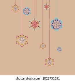 illustration of hanging colorful floral pattern in retro style