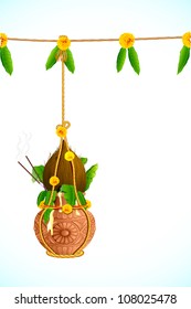 illustration of hanging dahi handi on Janmashtami background