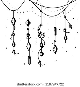 Illustration Of Hanging Diamond And Beads In Boho Style Background Design.