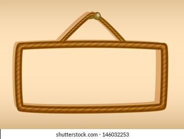Illustration of a hanging empty signboard on a peach background