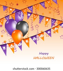 Illustration Hanging Flags and Balloons for Happy Halloween Party - Vector