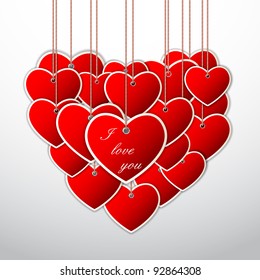 ilustración del corazón colgante haciendo una forma de gran corazón