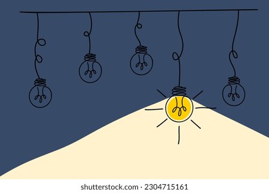 Illustration of hanging light bulbs, Creative Idea Concept of simplifying Complex Business Process Problem