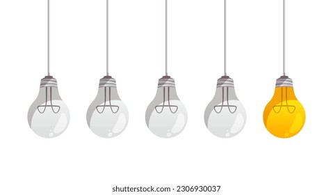 Illustration hanging light bulbs with glowing one