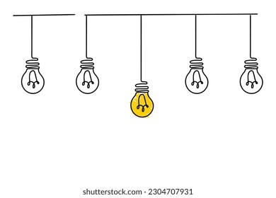 Illustration of hanging light bulbs. Idea concept. Vector illustration.