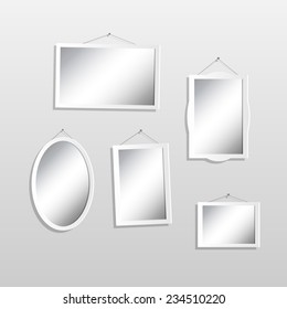 Illustration of hanging mirrors on a light background.