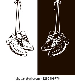 illustration with hanging on shoelaces shoes