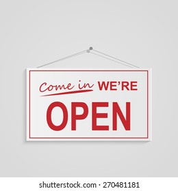 Illustration of a hanging open sign isolated on a white background.