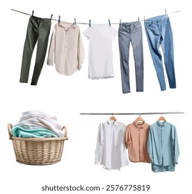 An illustration of hanging out laundry