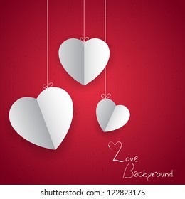 illustration of hanging paper heart in love background