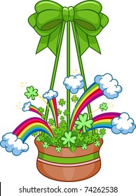 Illustration of a Hanging Pot Filled with Shamrocks