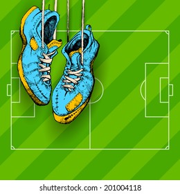 illustration of hanging shoe in Football background