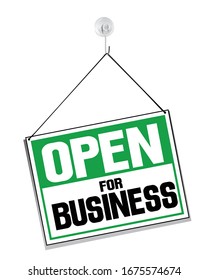 Illustration of a hanging sign saying "OPEN FOR BUSINESS"