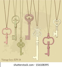illustration of hanging vintage keys.