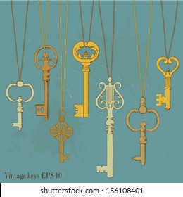 illustration of hanging vintage keys.