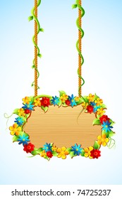 illustration of hanging wooden board decorated with flower