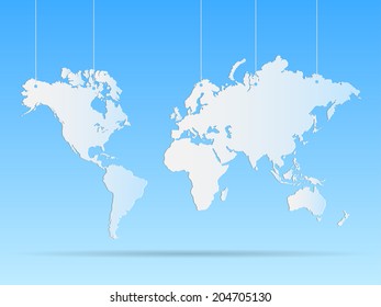 Illustration of a hanging world map on a colorful background.