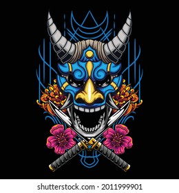 Illustration of hannya mask inspired by japanese drawing style