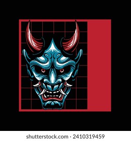 Illustration of hannya mask from japanese with geometry background drawing vector fit for clothing