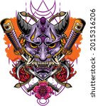 Illustration of hannya mask with japanese style drawing