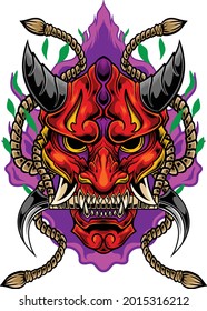 Illustration of hannya mask with japanese style drawing