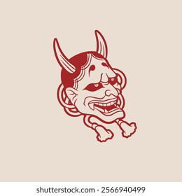 Illustration of hannya mask with japanese style drawing