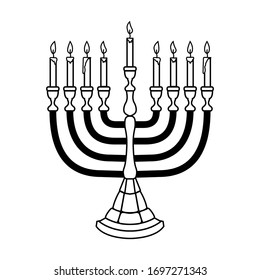 Illustration of Hanukkah candle in engraving style isolated on white background. Design element for poster, card, banner, sign, emblem. Vector image
