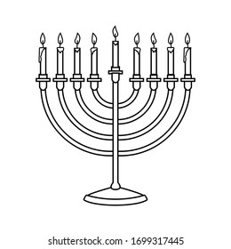 Illustration of Hanukkah candle in engraving style isolated on white background. Design element for poster, card, banner, sign, emblem. Vector image